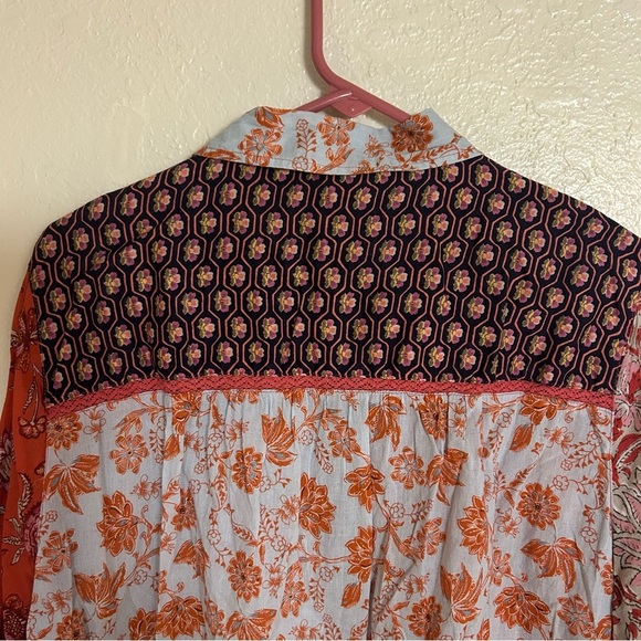 Sundance KalamarianOrange Floral Patchwork Blouse Cotton Size Large Boho - Picture 8 of 13